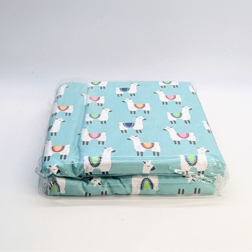 NEW Amazon Basics Kids Teal Blue Llama Party Soft Easy Wash 3 pc Twin Sheet Set